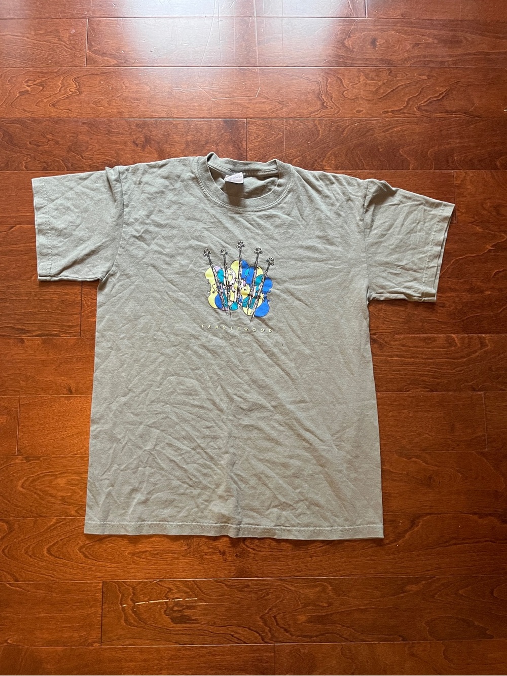 Men Gildan Green Short Sleeve Tee with Blue & Yellow Graphic